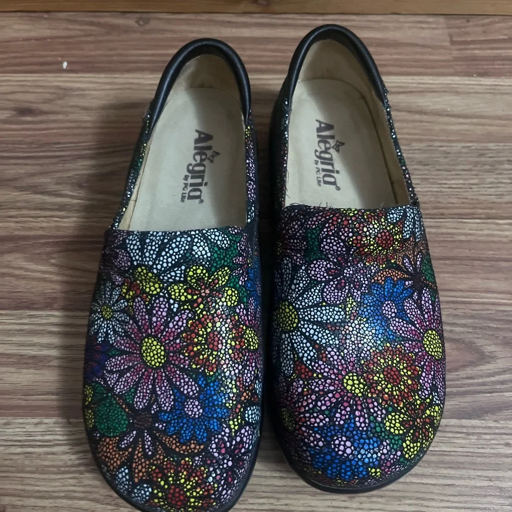 Alegria Black Multicolor Floral Slip-On Clogs with Mosaic Flowers - Picture 2 of 9